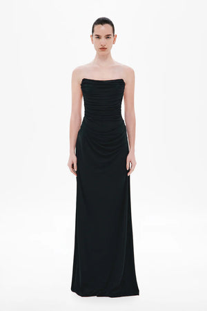 Misha The Dry Jersey Draped Midi Dress | Black