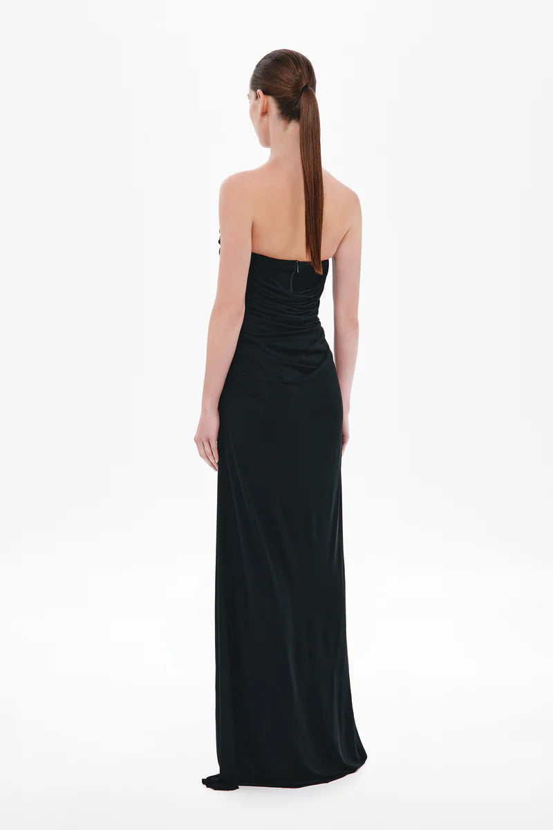 Misha The Dry Jersey Draped Midi Dress | Black