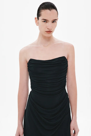 Misha The Dry Jersey Draped Midi Dress | Black