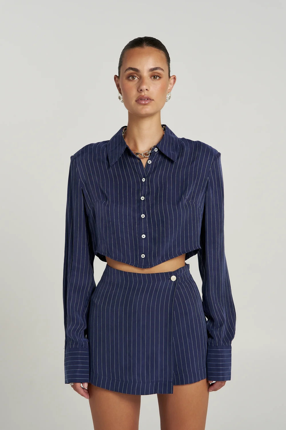 Summi Summi Asym Skort | Navy Pinstripe