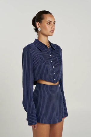 Summi Summi Gigi Long Sleeve Shirt | Navy Pinstripe