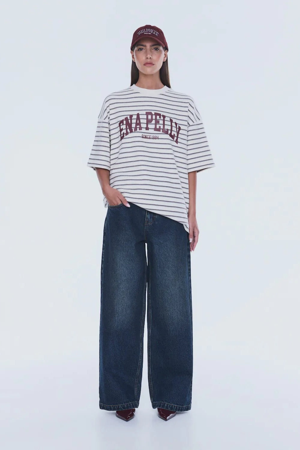 Ena Pelly Maeve Relaxed Tee | Burgandy Stripe