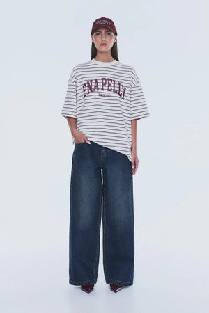 Ena Pelly Maeve Relaxed Tee | Burgandy Stripe