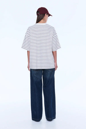Ena Pelly Maeve Relaxed Tee | Burgandy Stripe