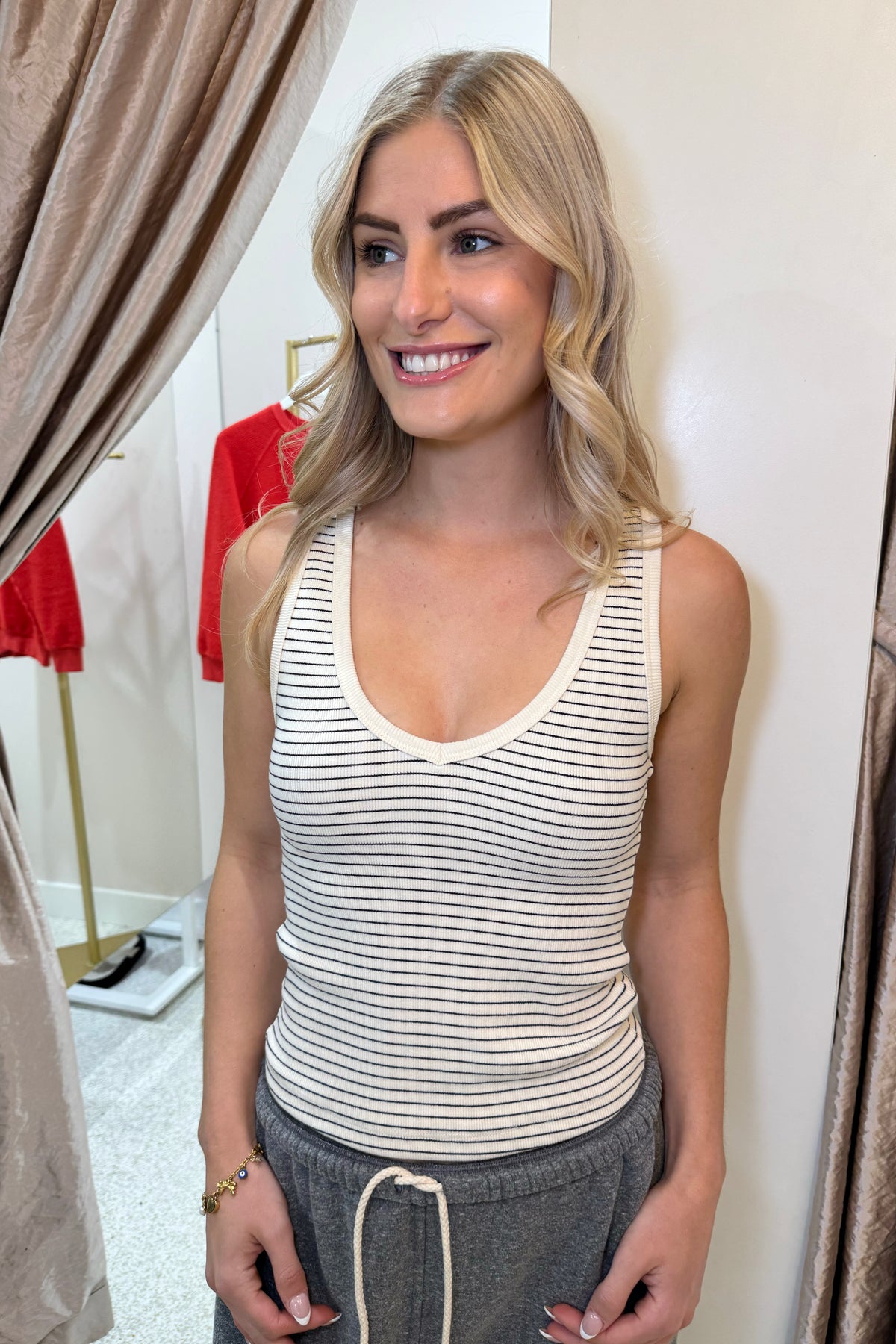 Perfect White Tee Maria V Neck Blondie Tank | Navy Stripe