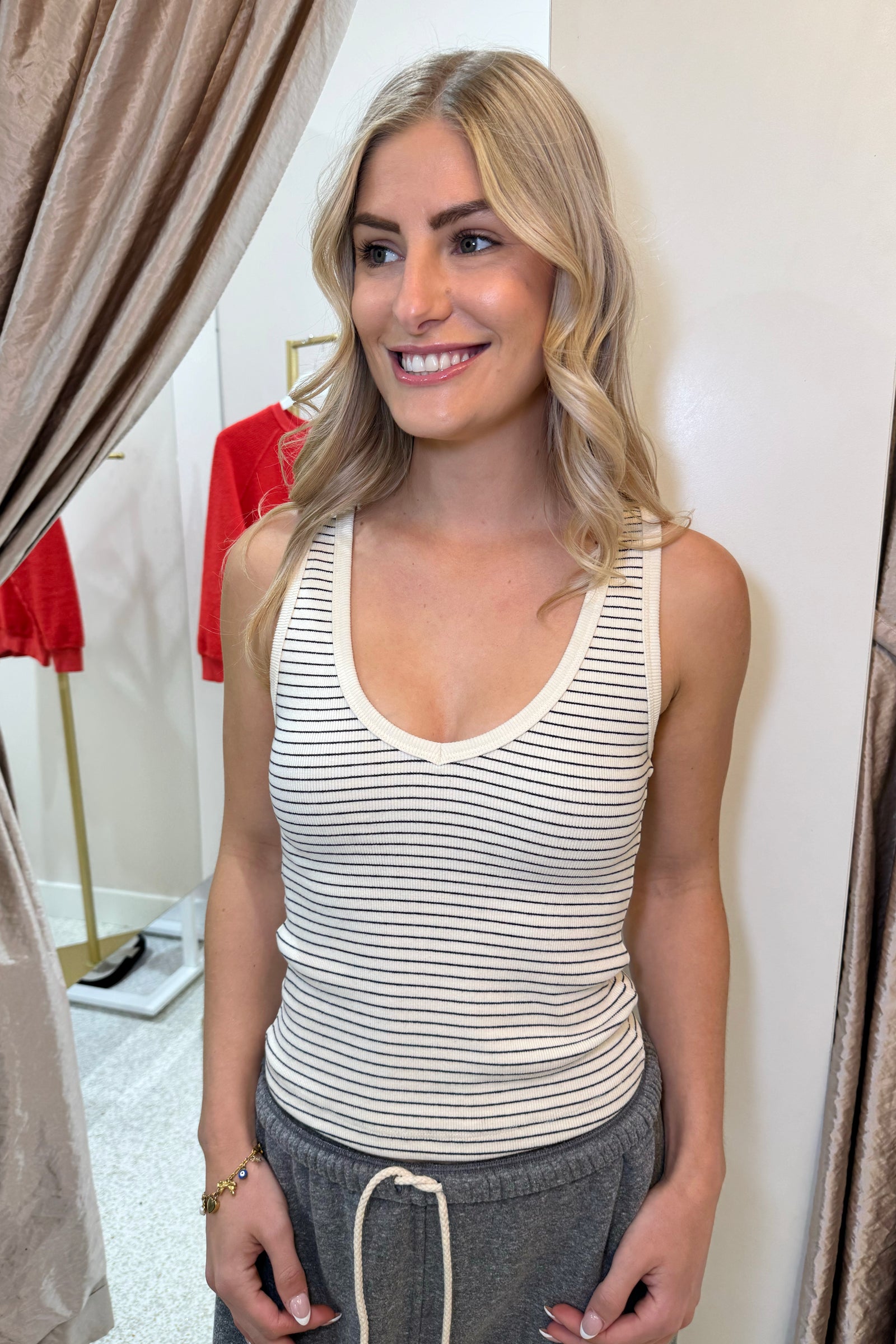 Perfect White Tee Maria V Neck Blondie Tank | Navy Stripe