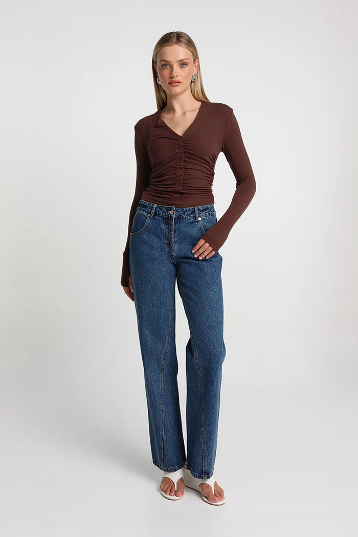 Madison The Label Clementine Long Sleeve Top | Chocolate  || PRE-ORDER ETA 6/06/2026