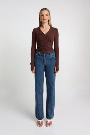 Madison The Label Clementine Long Sleeve Top | Chocolate  || PRE-ORDER ETA 6/06/2026