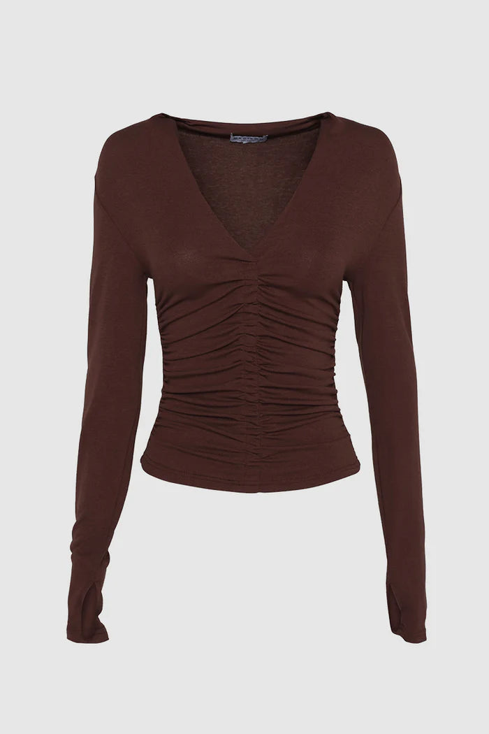Madison The Label Clementine Long Sleeve Top | Chocolate  || PRE-ORDER ETA 6/06/2026