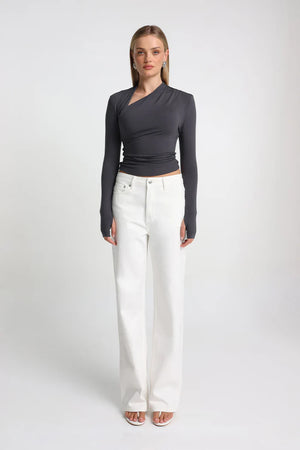 Madison The Label Laury Long Sleeve Top | Slate  || PRE-ORDER ETA 6/06/2026