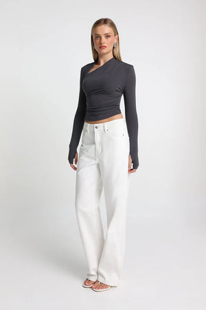 Madison The Label Laury Long Sleeve Top | Slate  || PRE-ORDER ETA 6/06/2026