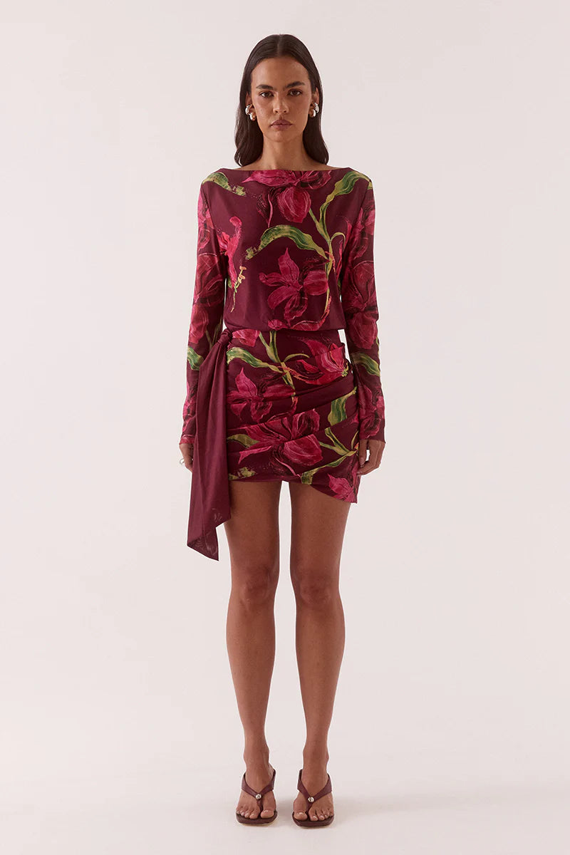 Sovere Studio Azalia Long Sleeve Mini Dress | Vino