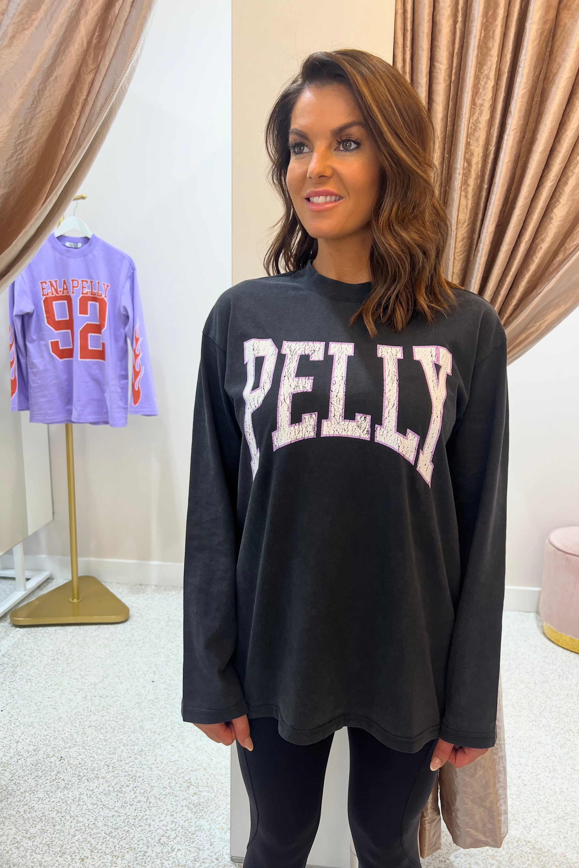 Ena Pelly Collegiate Logo Long Sleeve Tee | Black Lavender
