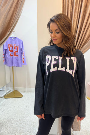 Ena Pelly Collegiate Logo Long Sleeve Tee | Black Lavender