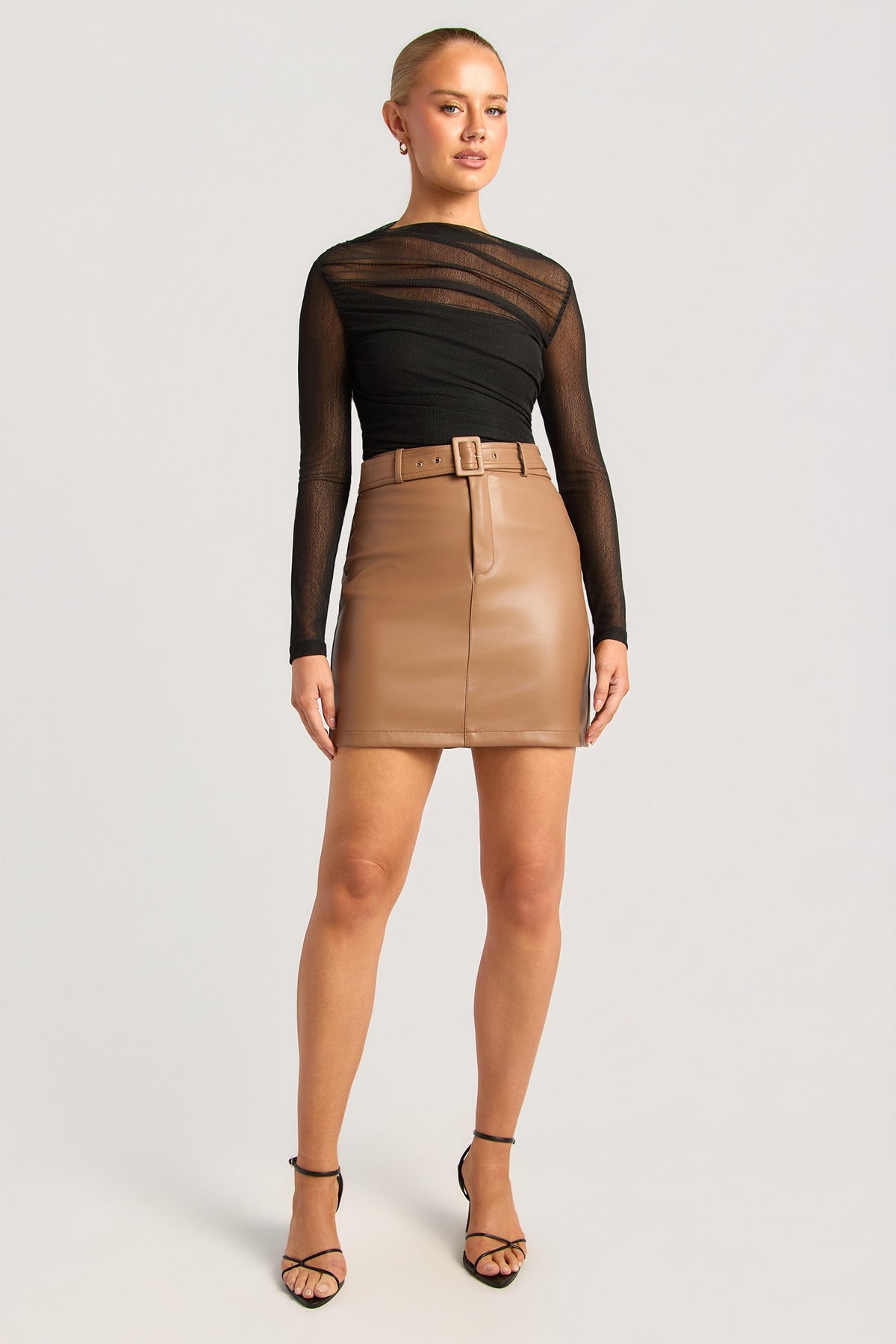 Chosen By Fifi & Annie The Asymmetric Hem Ruched Detail Sheer Mesh Top | Black
