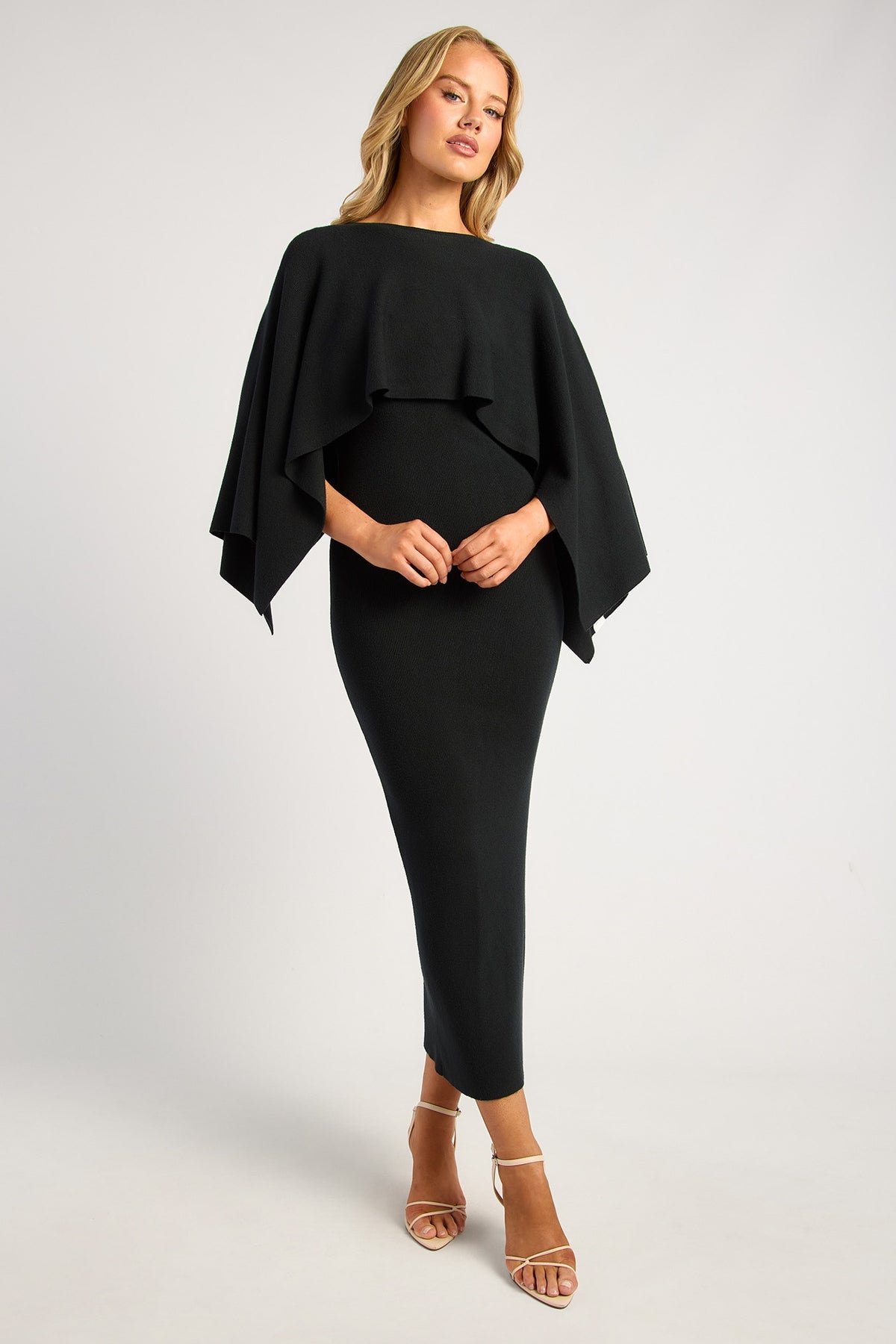 Chosen By Fifi & Annie The Two Way Wear Cape Feature Knit Dress | Black
