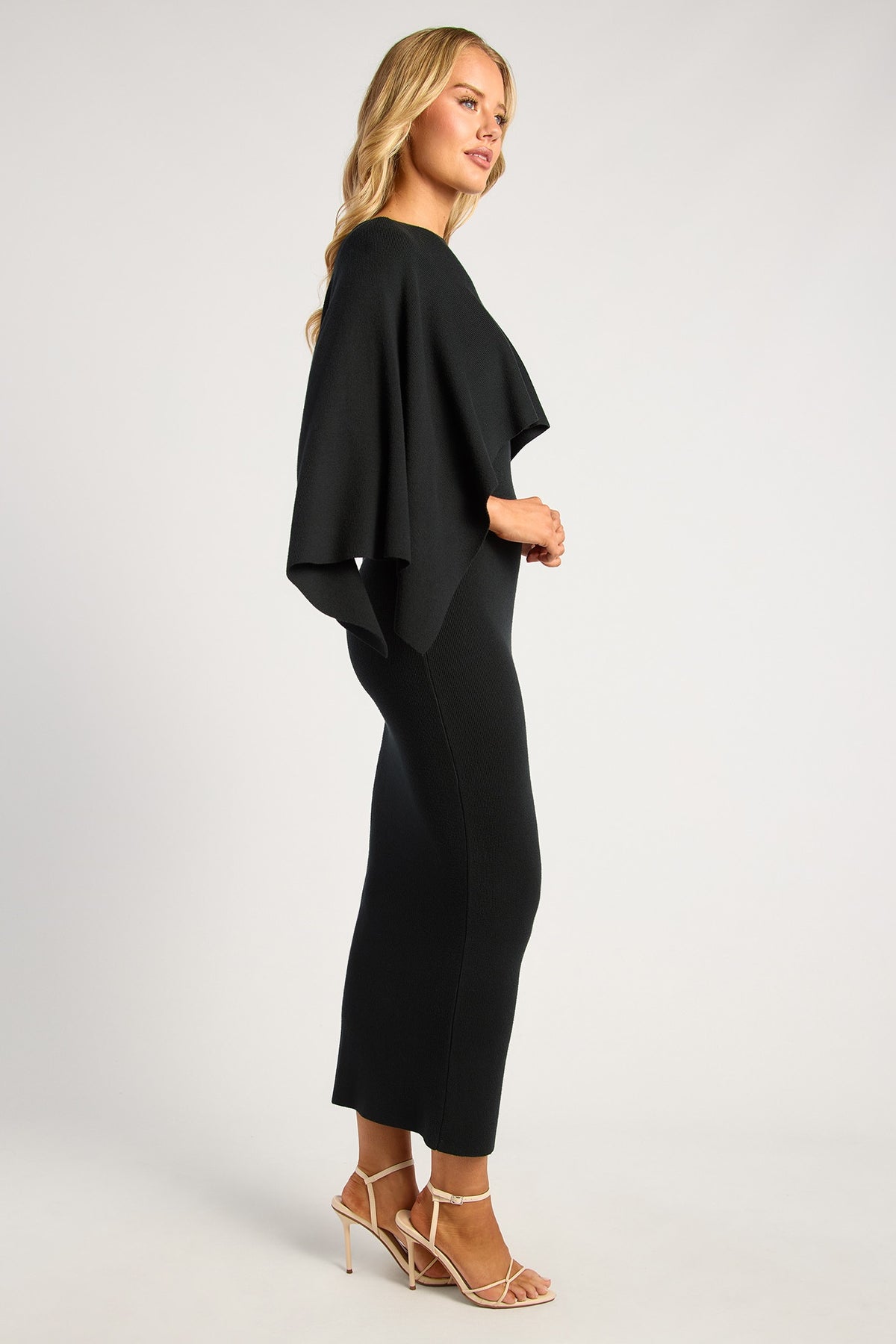 Chosen By Fifi & Annie The Two Way Wear Cape Feature Knit Dress | Black