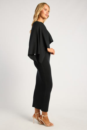 Chosen By Fifi & Annie The Two Way Wear Cape Feature Knit Dress | Black