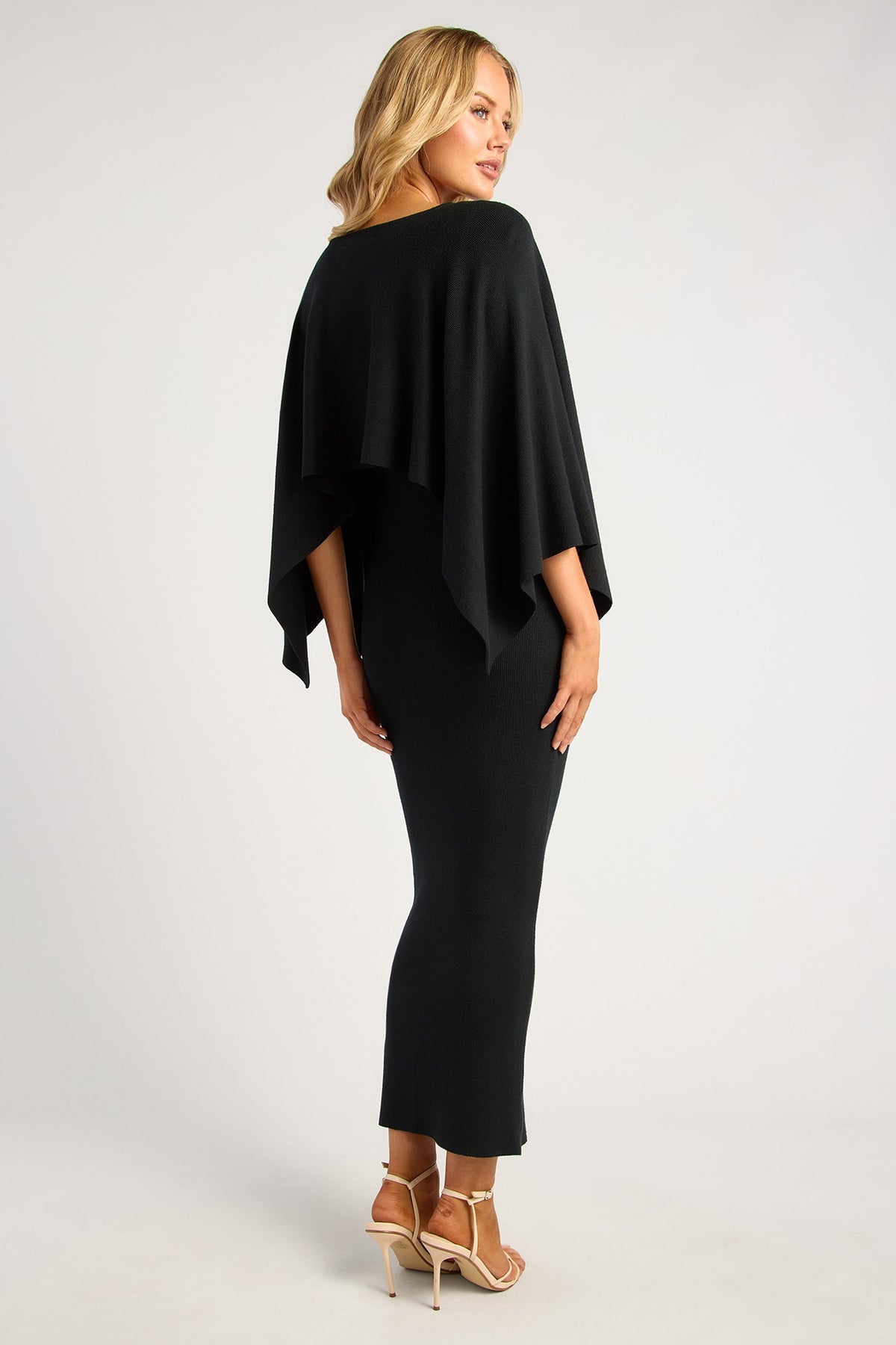 Chosen By Fifi & Annie The Two Way Wear Cape Feature Knit Dress | Black