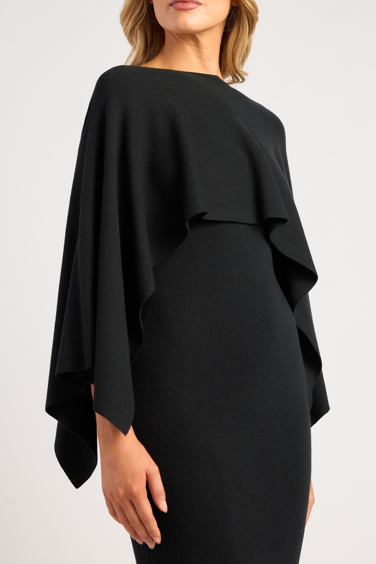 Chosen By Fifi & Annie The Two Way Wear Cape Feature Knit Dress | Black