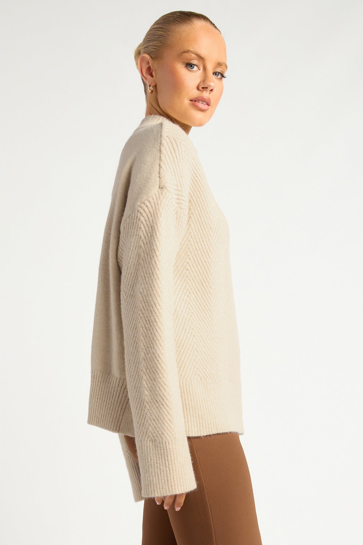 Chosen By Fifi & Annie The Relaxed  Knit Jumper with Side Gold Buttons | Bone