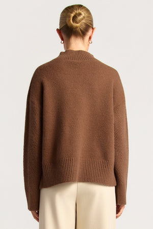 Chosen By Fifi & Annie The Relaxed  Knit Jumper with Side Gold Buttons | Ash Brown