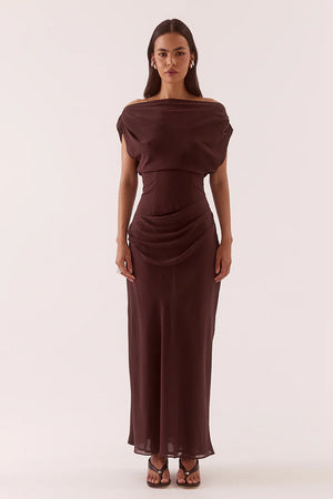 Sovere Studio Ada Off Shoulder Dress | Chocolate