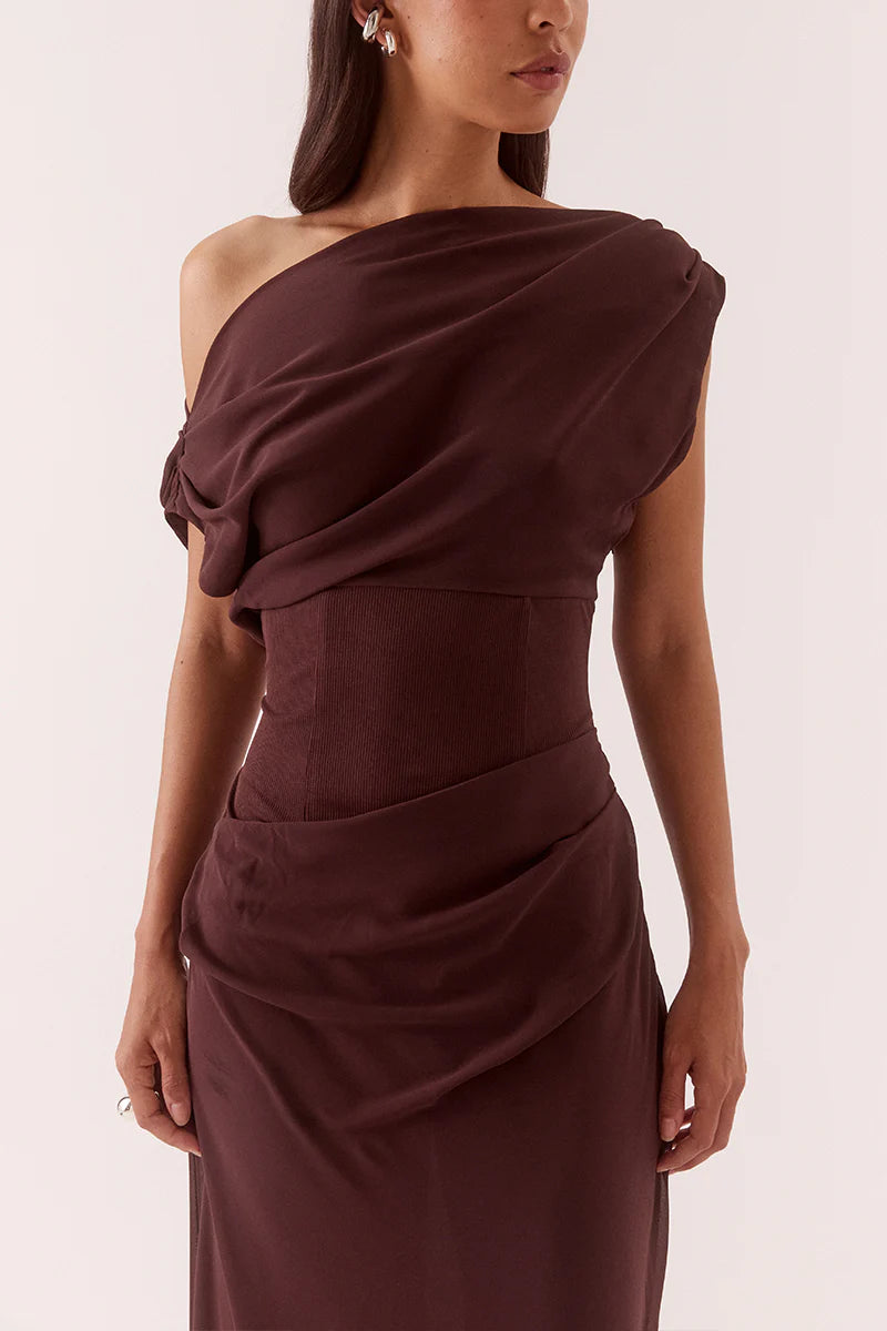Sovere Studio Ada Off Shoulder Dress | Chocolate