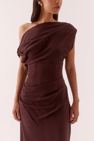 Sovere Studio Ada Off Shoulder Dress | Chocolate