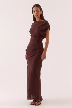 Sovere Studio Ada Off Shoulder Dress | Chocolate