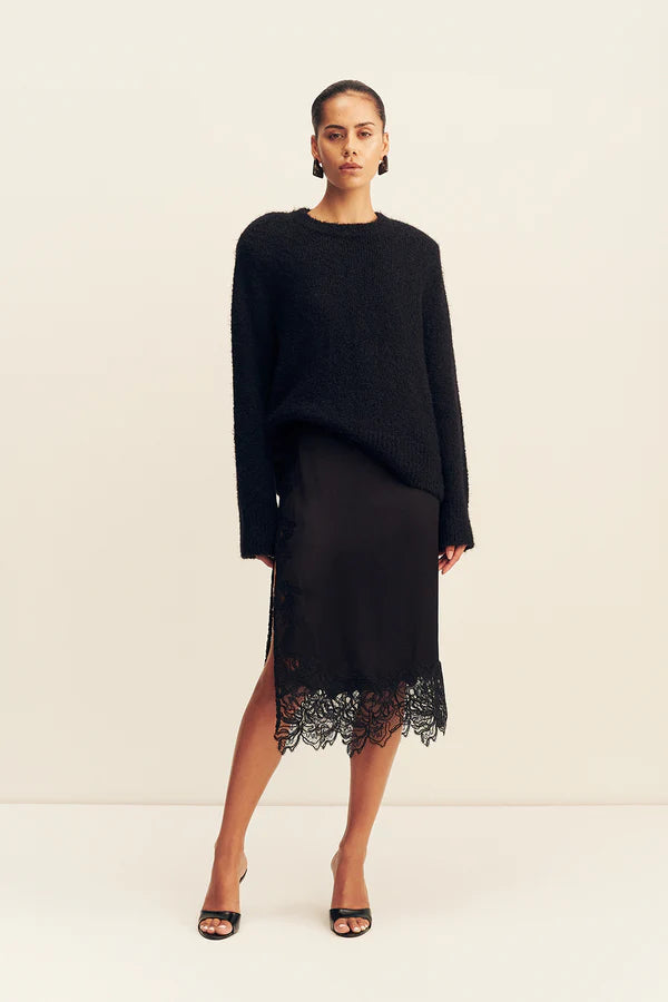 Shona Joy Everly Lace Split Midi Skirt | Black