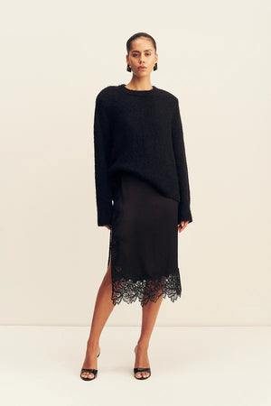 Shona Joy Everly Lace Split Midi Skirt | Black