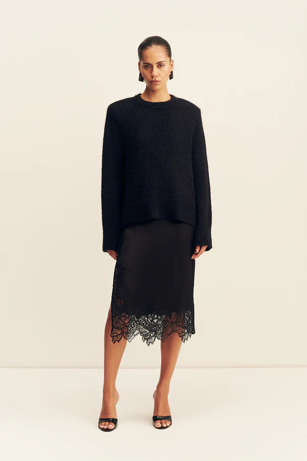 Shona Joy Everly Lace Split Midi Skirt | Black