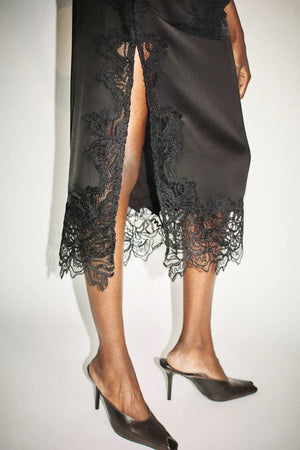 Shona Joy Everly Lace Split Midi Skirt | Black