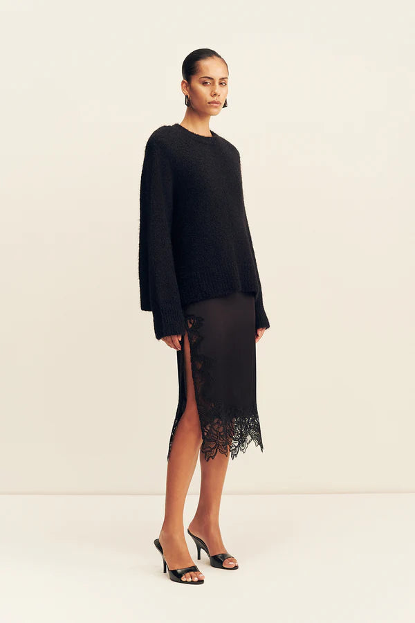 Shona Joy Everly Lace Split Midi Skirt | Black