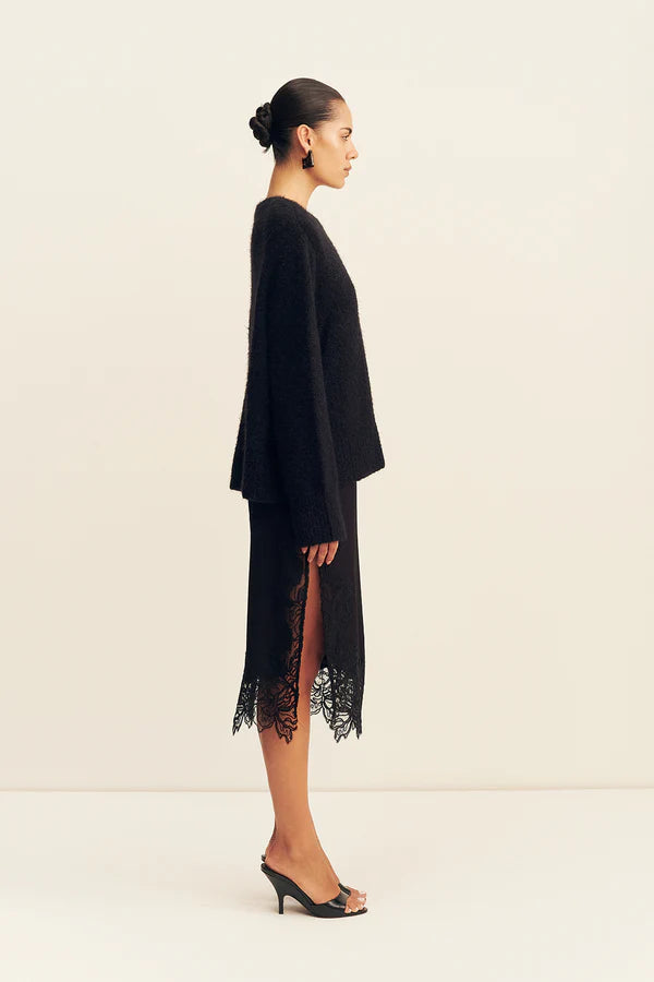 Shona Joy Everly Lace Split Midi Skirt | Black