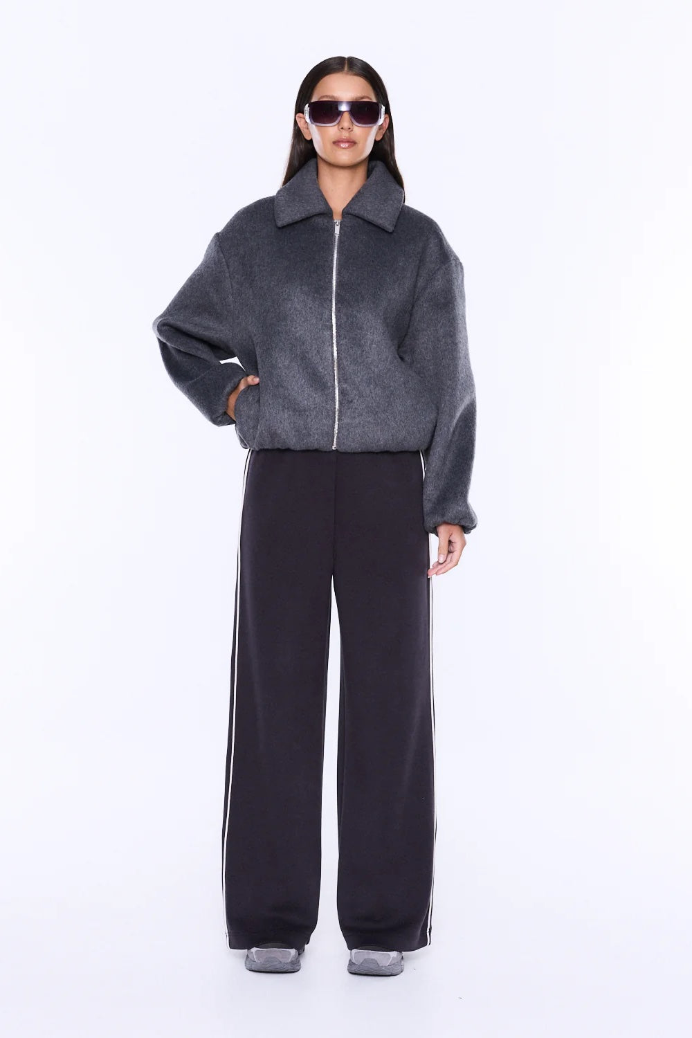Ena Pelly Maeve Wool Blend Bomber | Grey