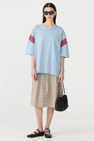Bassike Oversized Rib Detail T-Shirt | Pale Blue/Burgandy