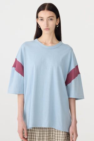 Bassike Oversized Rib Detail T-Shirt | Pale Blue/Burgandy