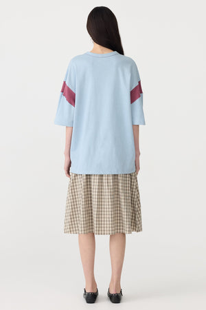 Bassike Oversized Rib Detail T-Shirt | Pale Blue/Burgandy