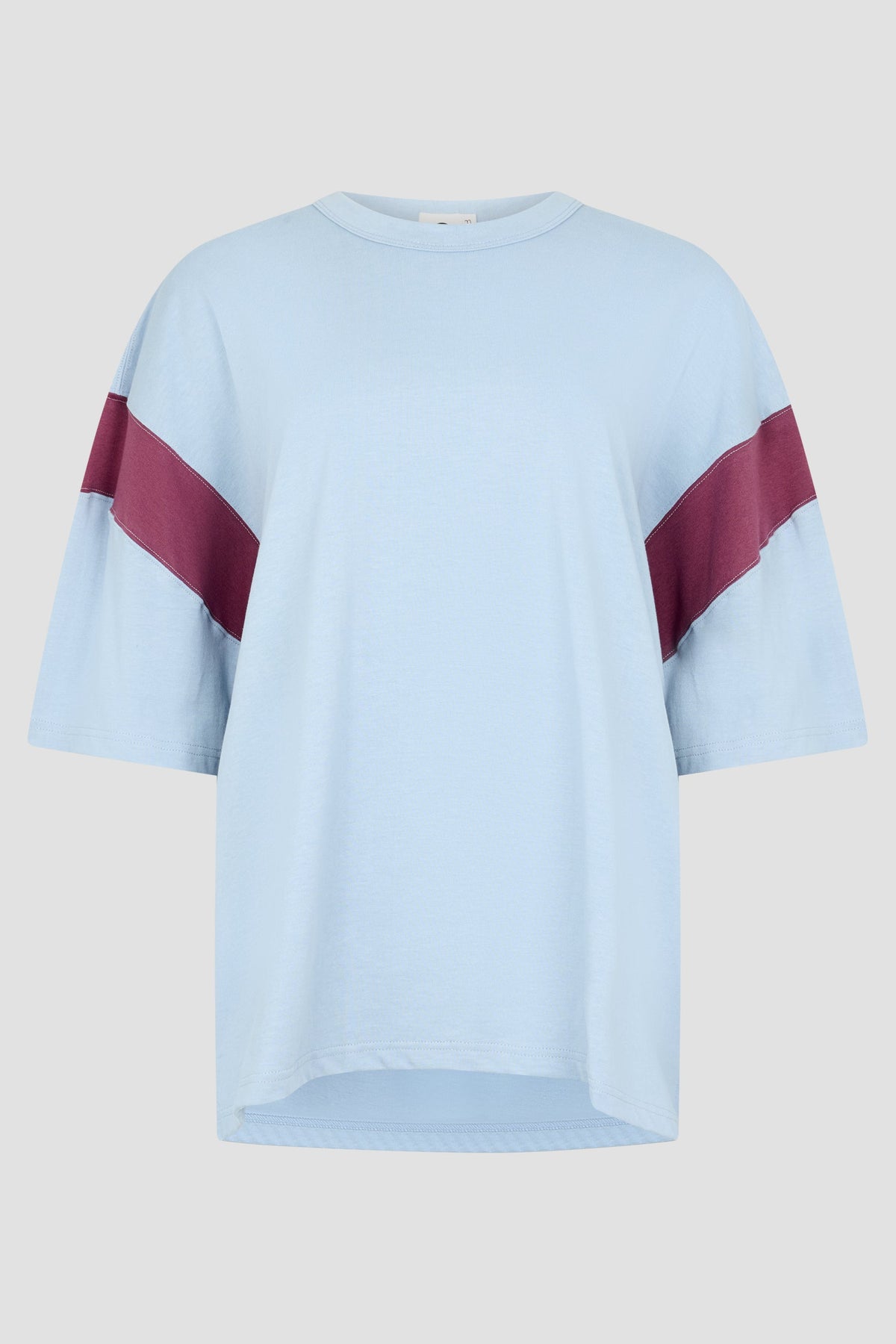 Bassike Oversized Rib Detail T-Shirt | Pale Blue/Burgandy