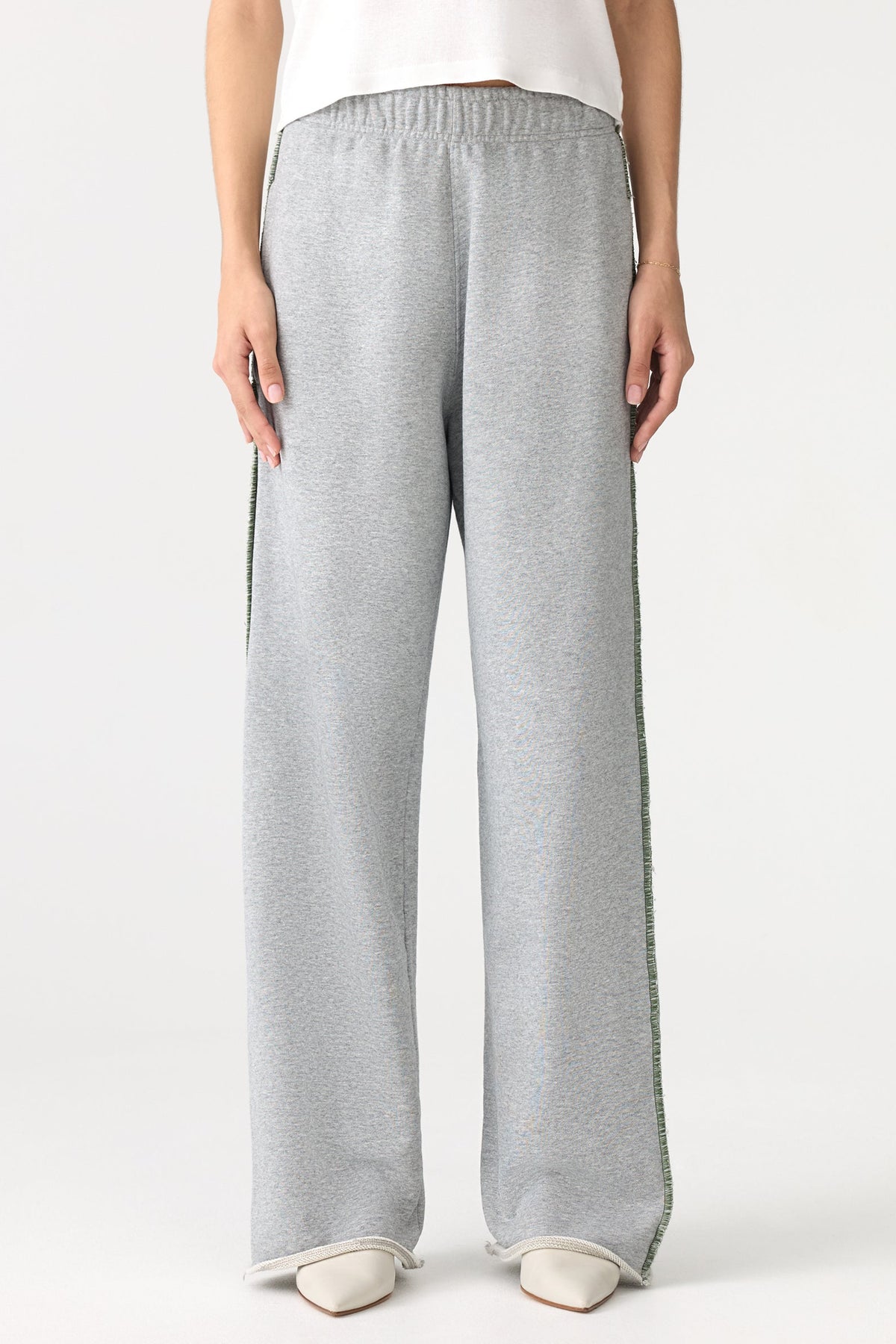 Bassike Slouch Wide Leg Fleece Pant | Grey Marle