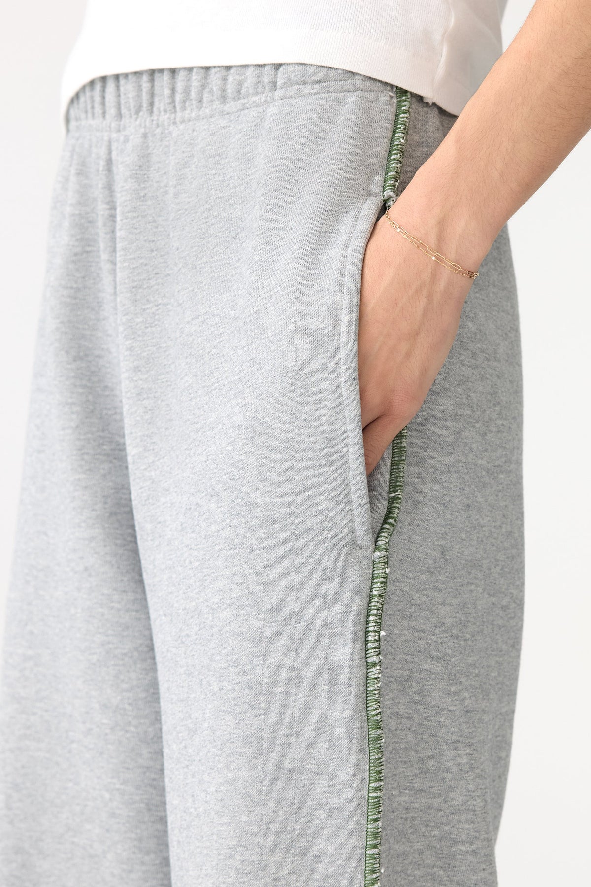 Bassike Slouch Wide Leg Fleece Pant | Grey Marle