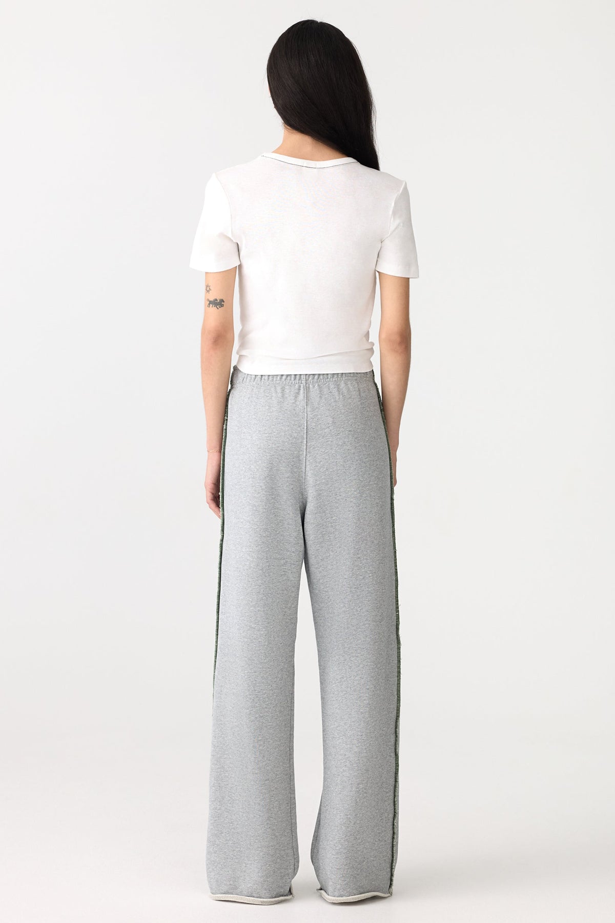 Bassike Slouch Wide Leg Fleece Pant | Grey Marle