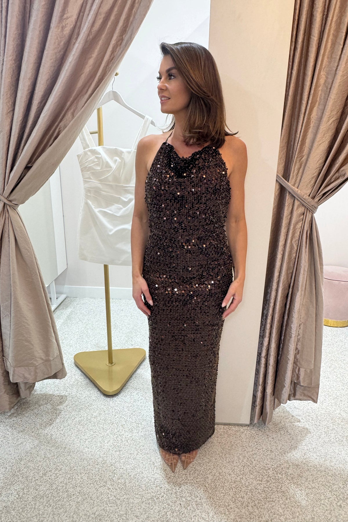 Shona Joy Everly High Cowl Neck Maxi Dress | Chestnut