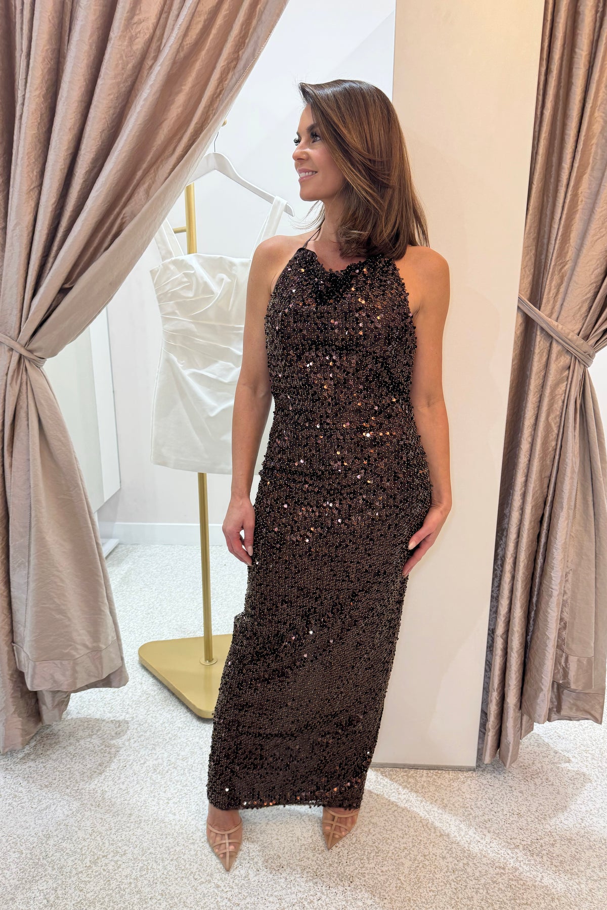 Shona Joy Everly High Cowl Neck Maxi Dress | Chestnut