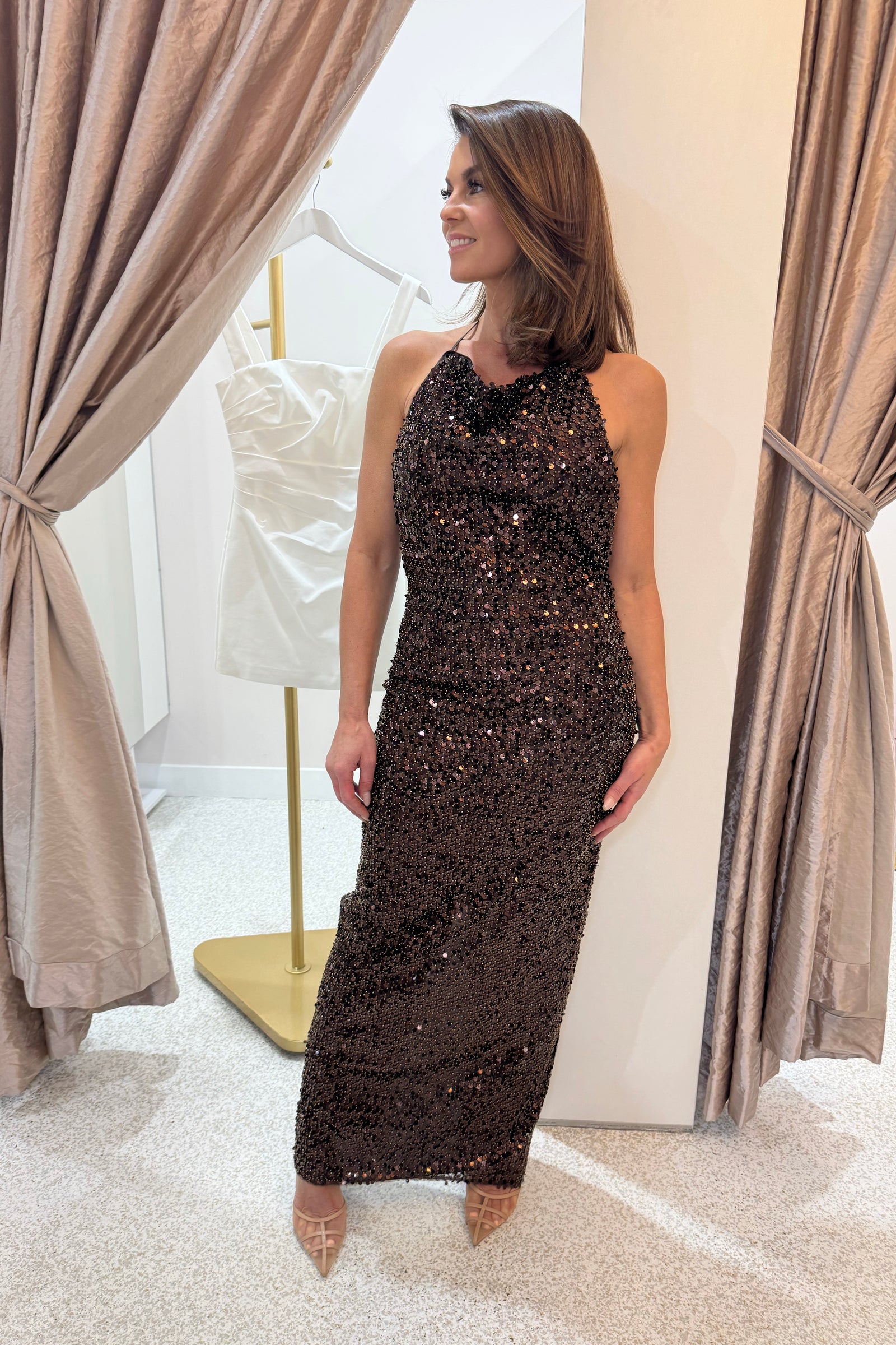 Shona Joy Everly High Cowl Neck Maxi Dress | Chestnut