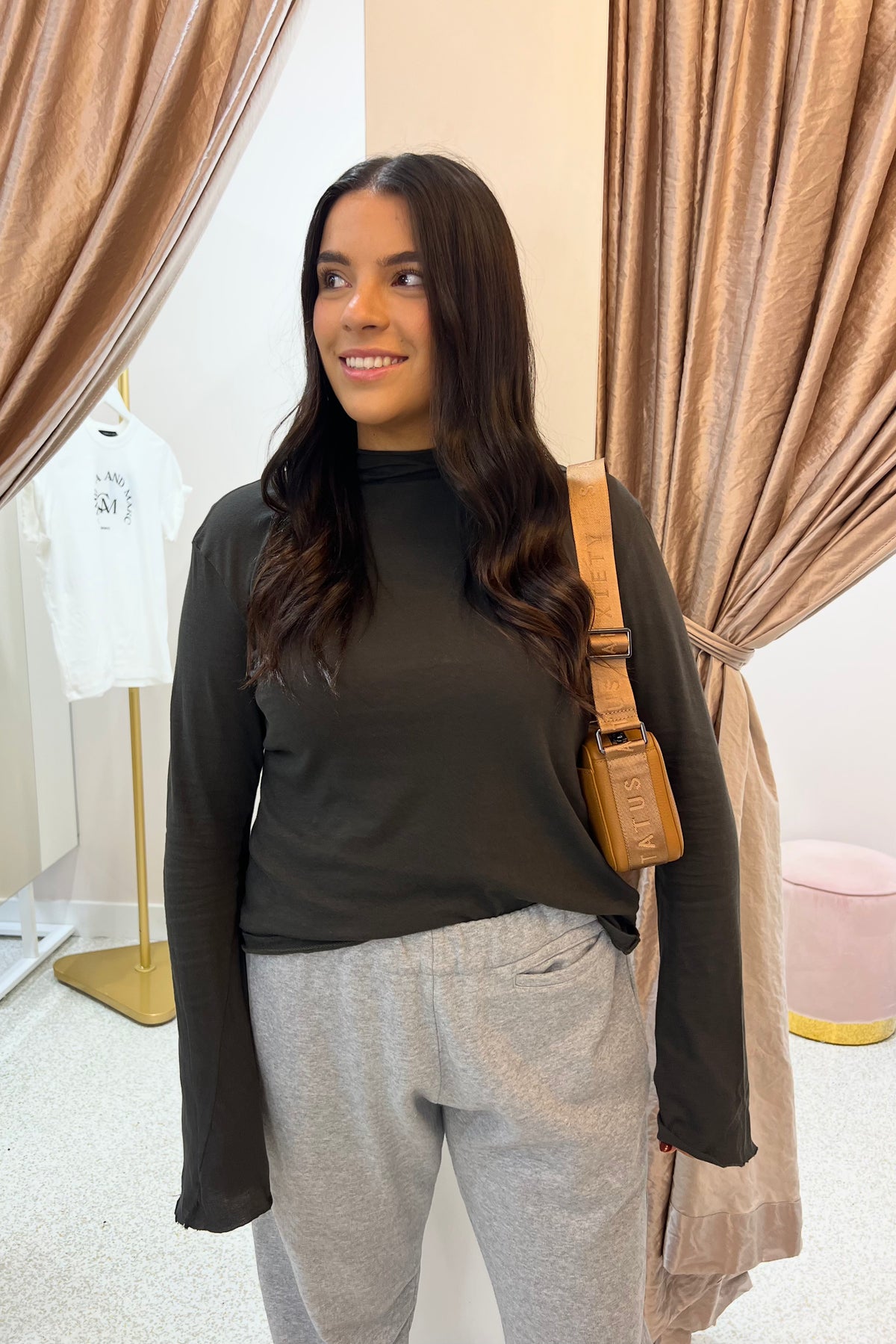 Bassike Regular Raised Neck Long Sleeve T.Shirt | Slate Grey