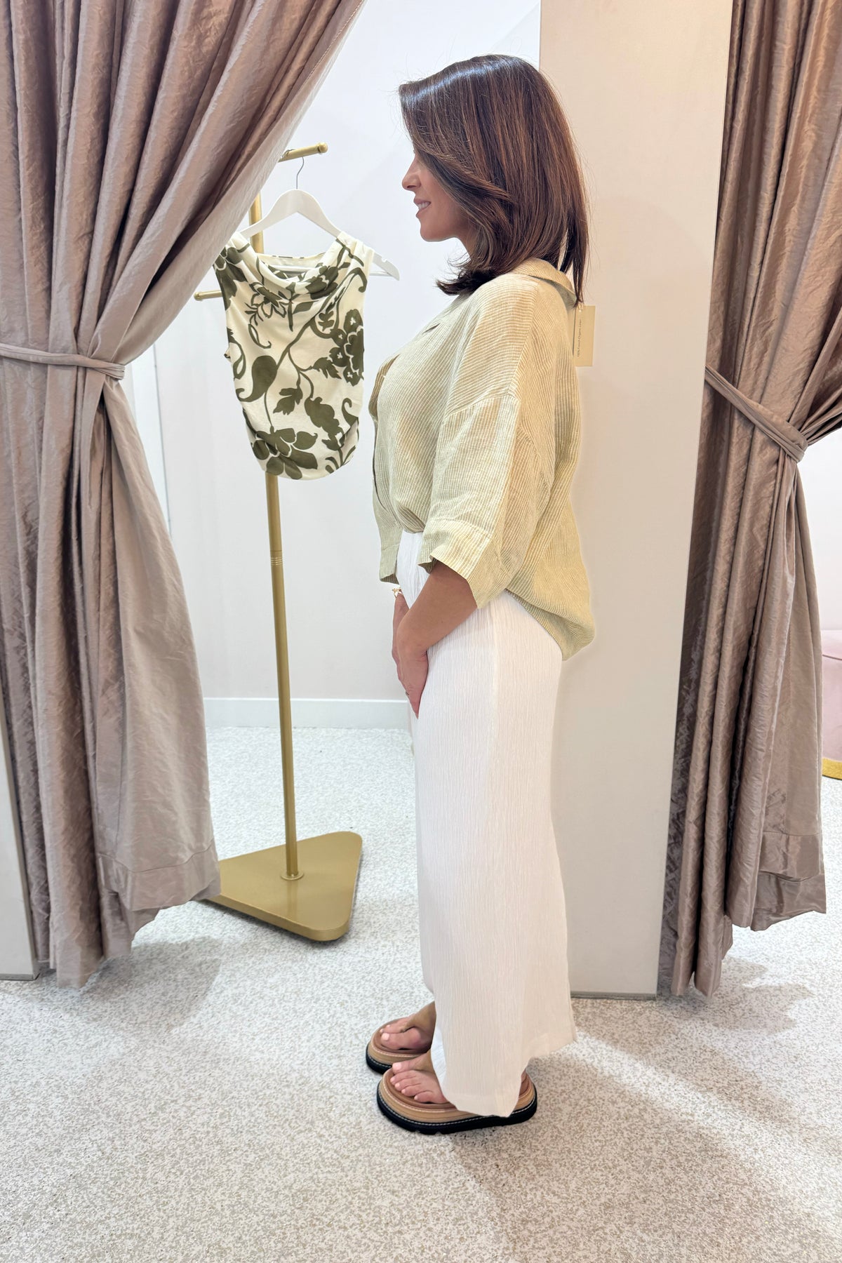 Nude Lucy Lounge Stripe Linen Shirt | Moss Stripe