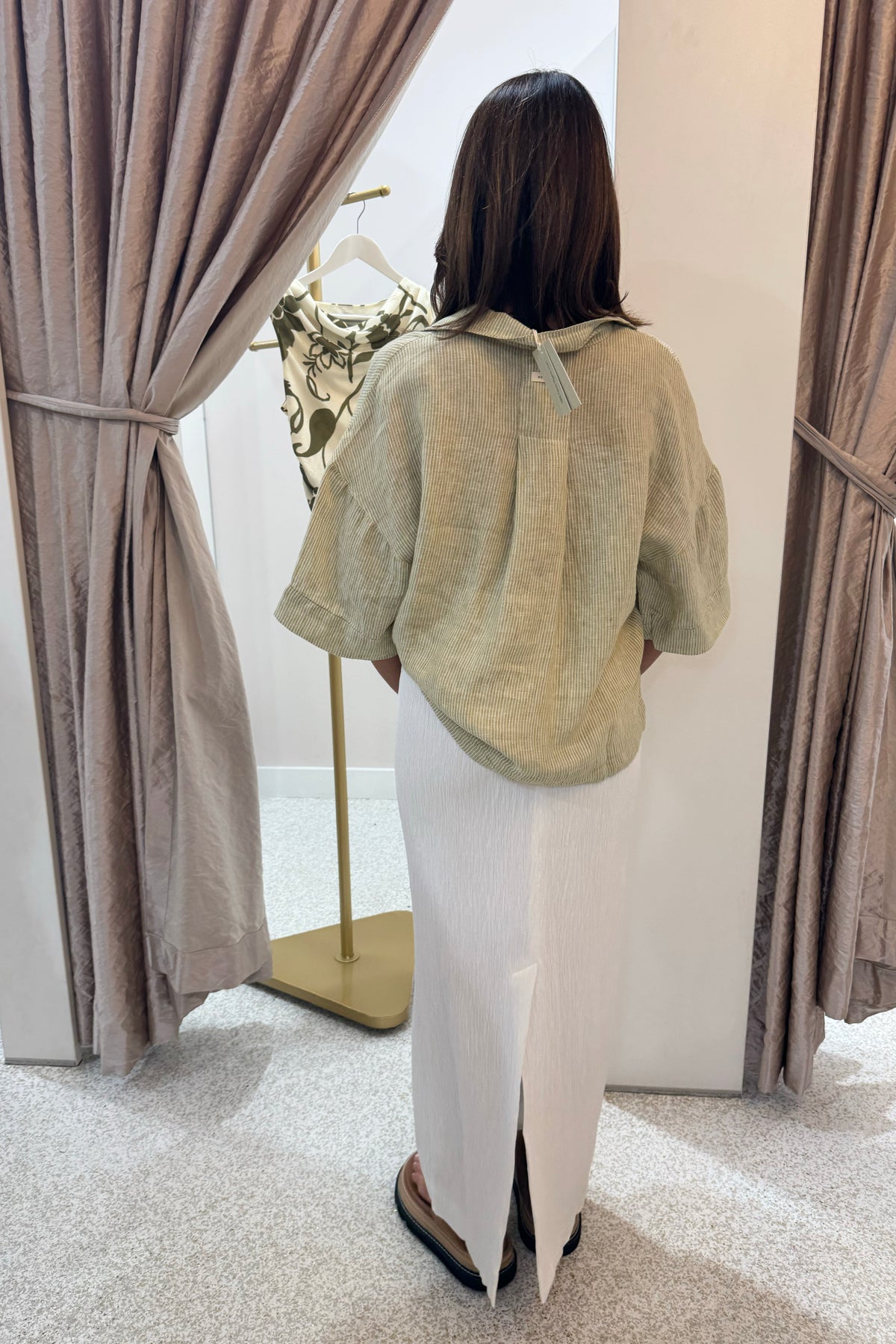 Nude Lucy Lounge Stripe Linen Shirt | Moss Stripe